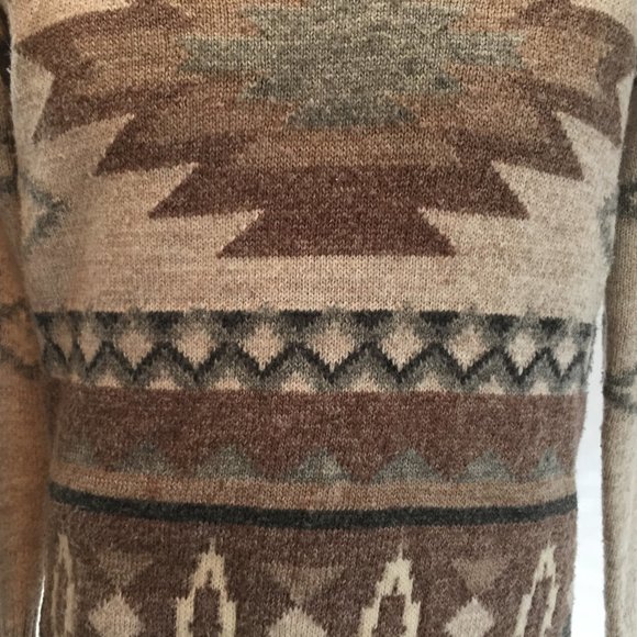 American Eagle Outfitters Mens Sweater Small Pullover Beige Tribal Aztec Wool - Picture 8 of 15